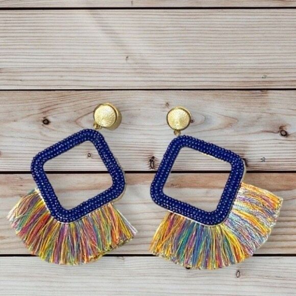 SugarFix by Baublebar Earrings Blue and Multicolor Fringe Dangle NWT - Picture 1 of 4